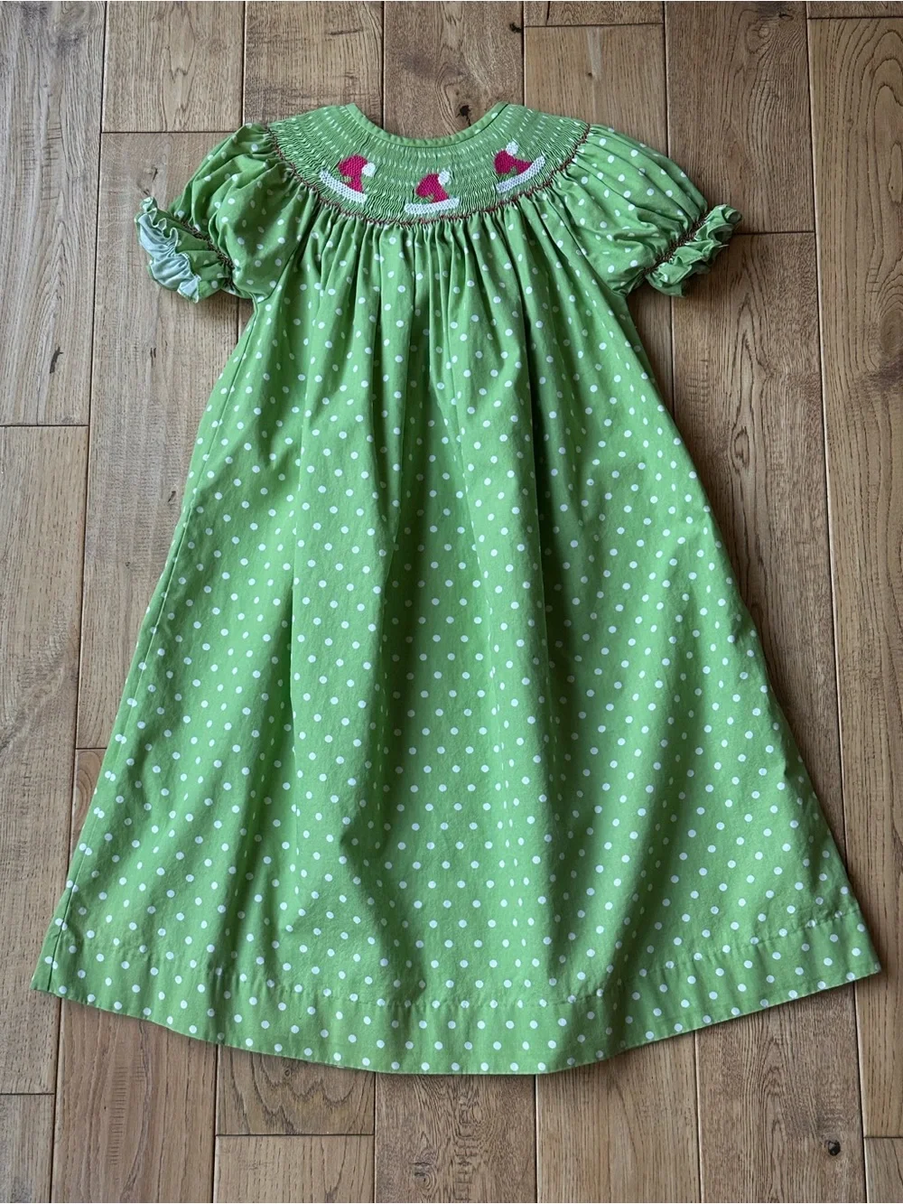 Castles & Crowns Green Polka Dot Smocked Christmas Santa Hat Dress size 6
